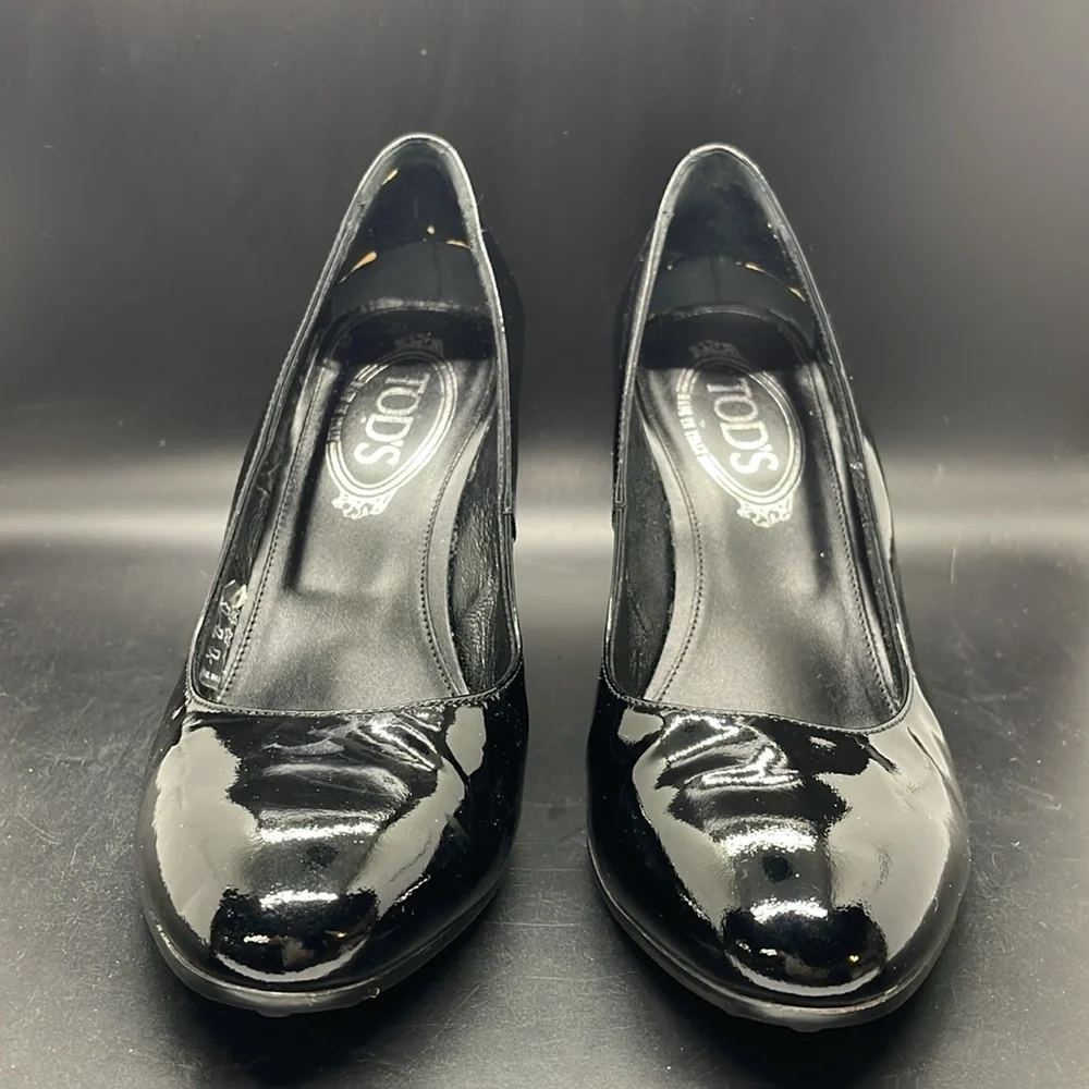TOD'S Black Patent Leather Wedge Pumps Heels Shoes Size EU 36 1/2 USA 6.5